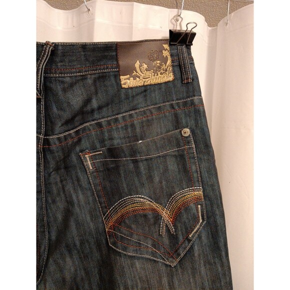 5ive Jungle & Co Y2k Wide Leg Hip Hop Embroidered Jeans Size 40 - Picture 4 of 5